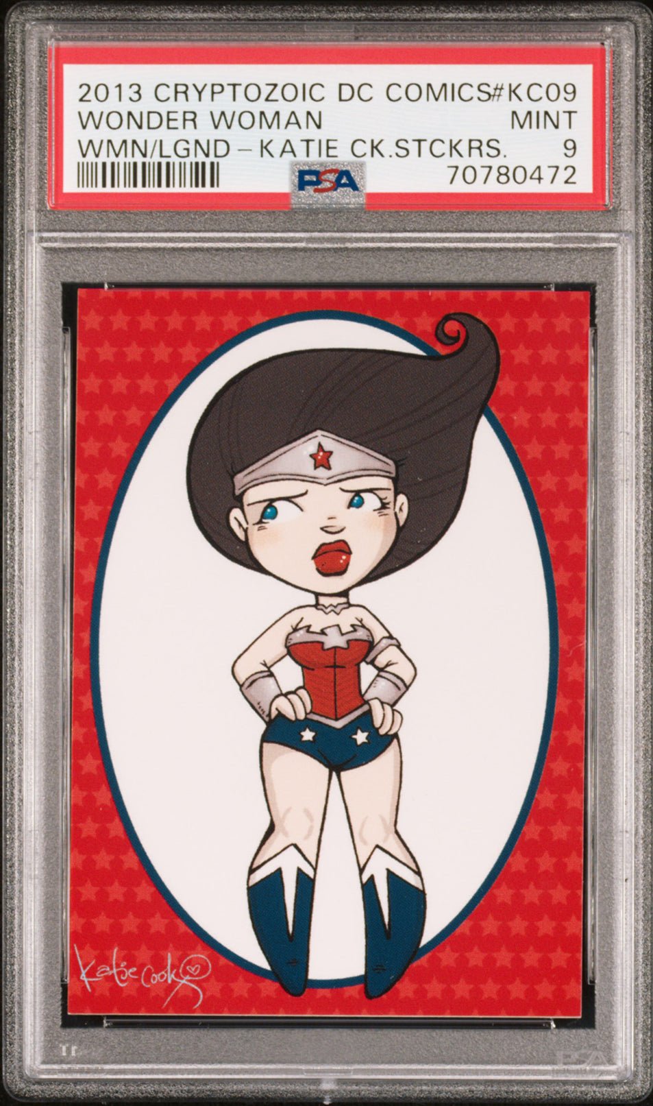 WONDER WOMAN PSA 9 2013 DC Comics The Women of Legend Katie Cook Sticker #KC-09 DC Comics Graded Cards Insert - Hobby Gems