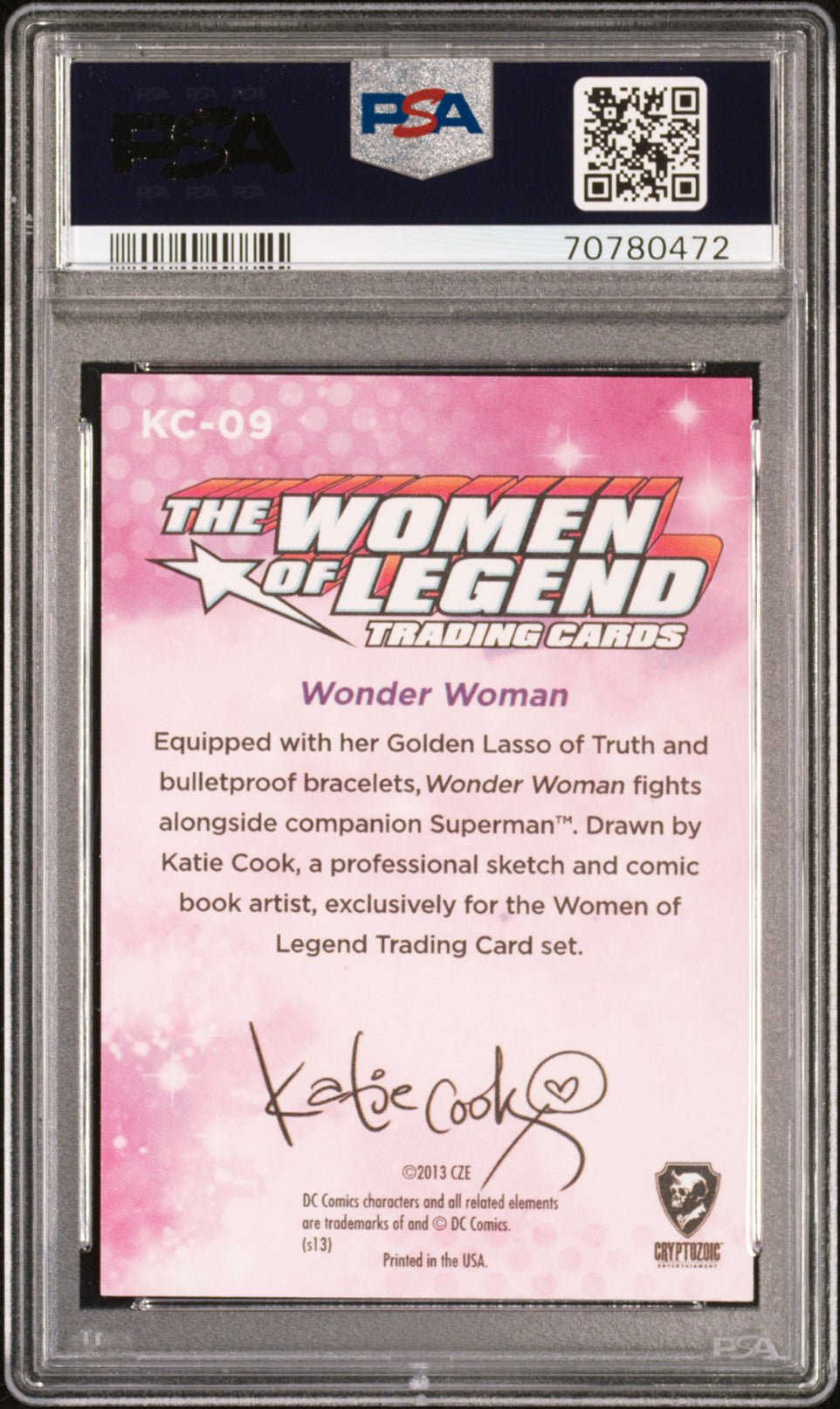 WONDER WOMAN PSA 9 2013 DC Comics The Women of Legend Katie Cook Sticker #KC-09 DC Comics Graded Cards Insert - Hobby Gems