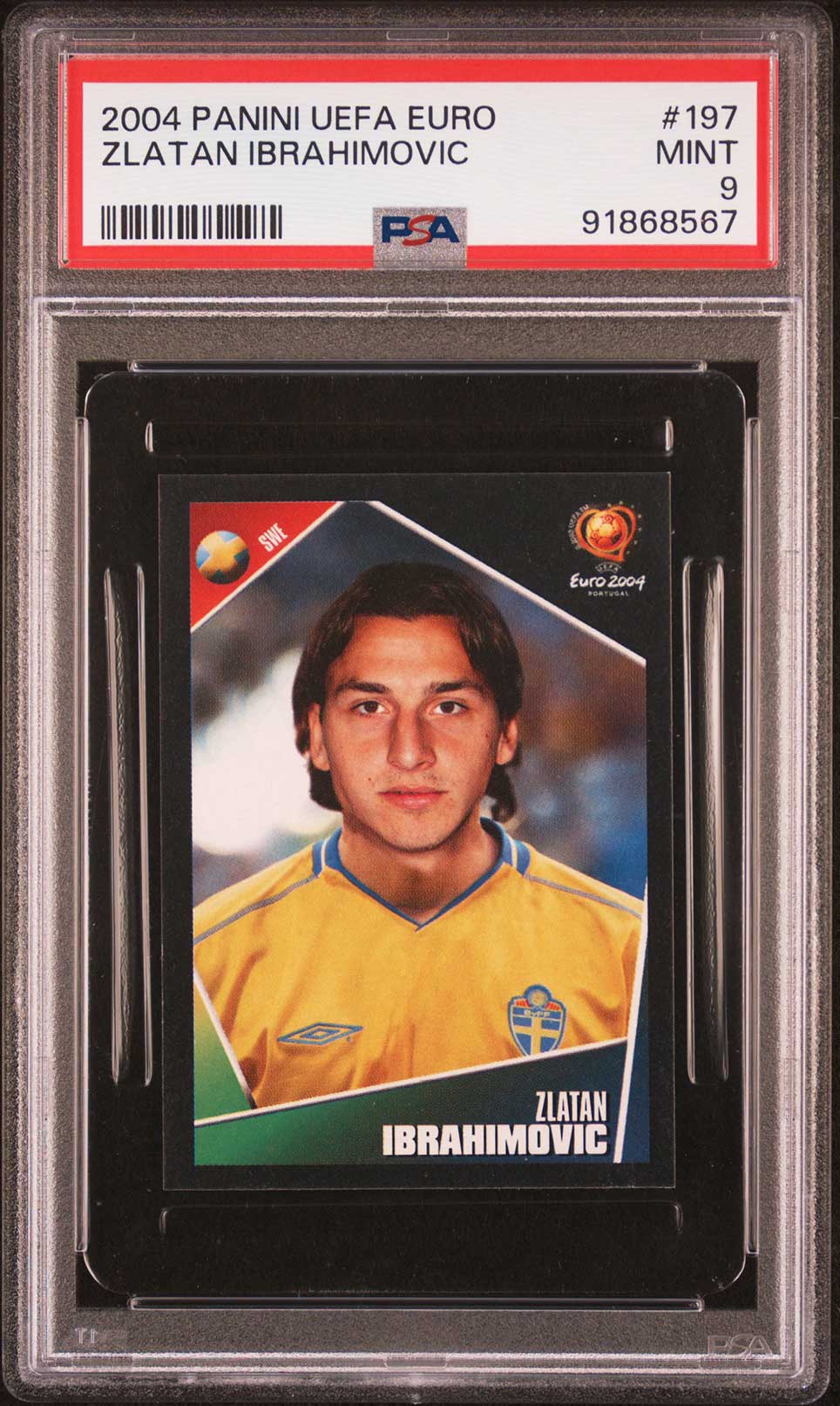 ZLATAN IBRAHIMOVIC PSA 9 2004 Panini UEFA Euro Sticker #197 Soccer Graded Cards Sticker - Hobby Gems