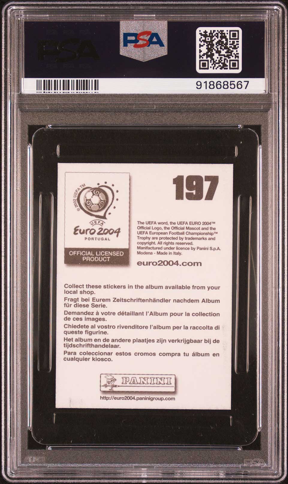 ZLATAN IBRAHIMOVIC PSA 9 2004 Panini UEFA Euro Sticker #197 Soccer Graded Cards Sticker - Hobby Gems